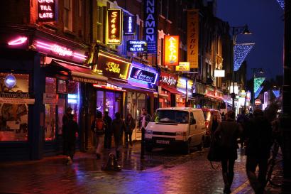 Night exterior shot of Brick Lane 