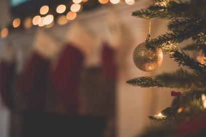 Close up of a bauble on a Christmas Tree