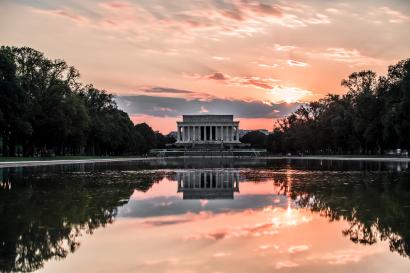 Lincoln Memorial in Washington DC at sunset.