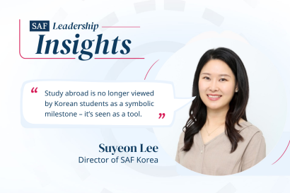 SAF Leadership Insights Series - Suyeon Lee, Director of SAF Korea. Quote reads: "Study abroad is no longer viewed by Korean students as a symbolic milestone – it’s seen as a tool."