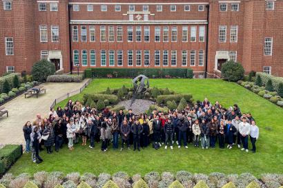 Aerial shot of students in Regent's University London courtyard. 
