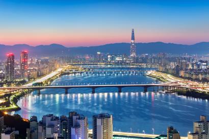 sunrise over the river in Seoul