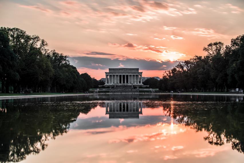 Lincoln Memorial in Washington DC at sunset.
