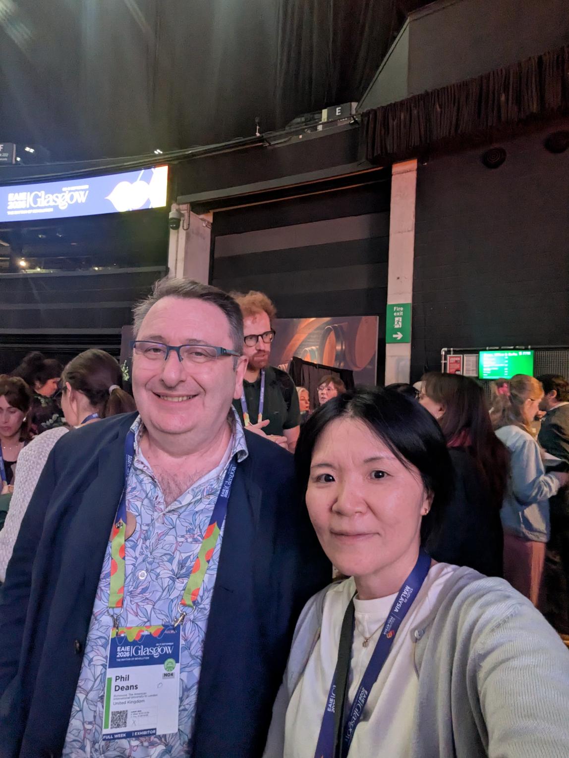 Selfie of Natsuko Kambayashi with a partner from the American International University in London.