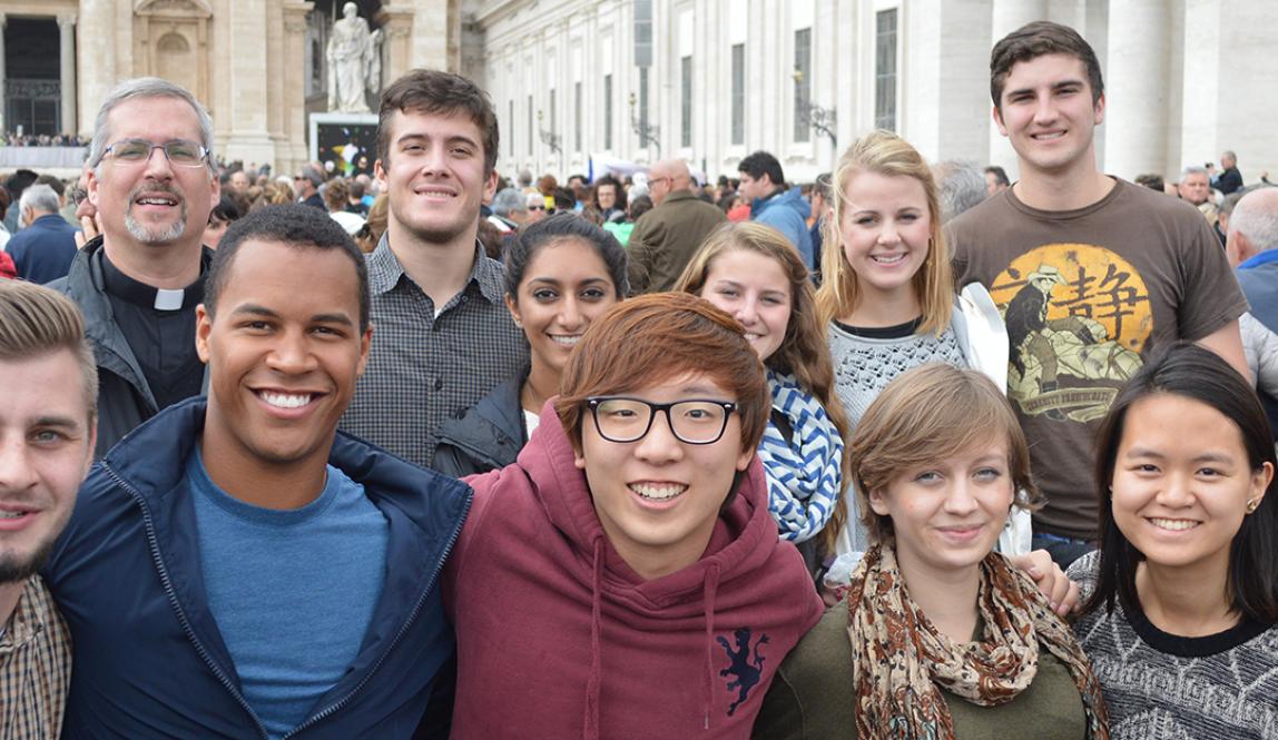 A group of Rome study abroad students at the Papal audience