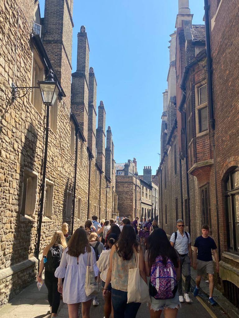 students going on a walking tour in Cambridge