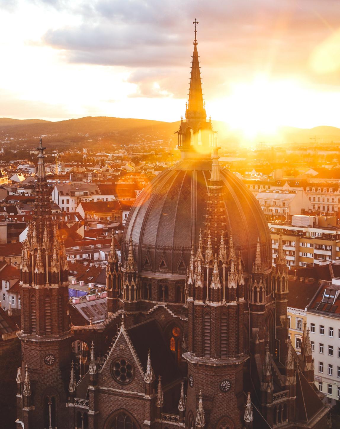 rooftops in Vienna at sunset