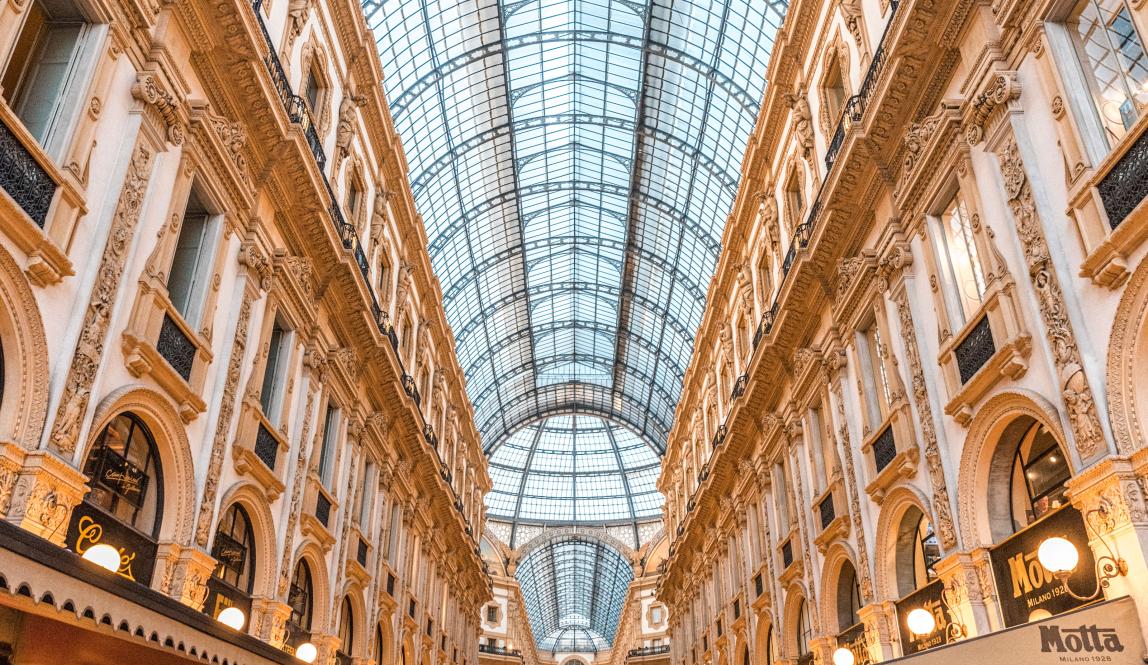 the ceiling of the stunning Galleria Vittorio Emanuele II shopping center in Milan