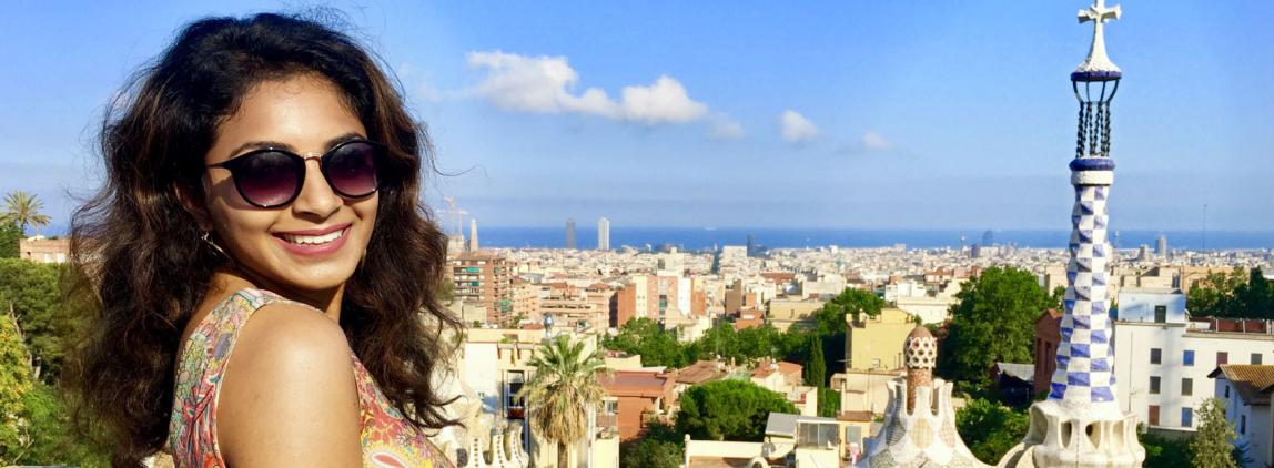 a student smiling at Parque Güell in Barcelona