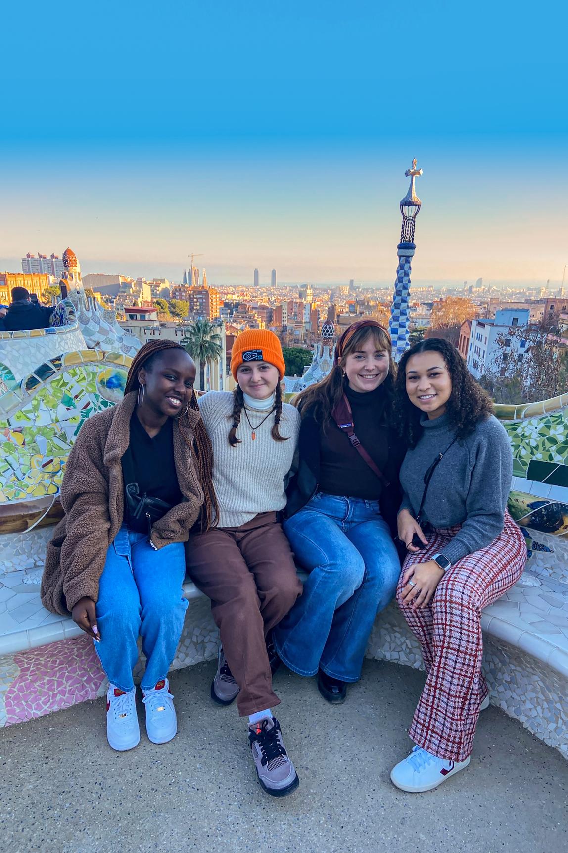 diverse students Park Güell sunset