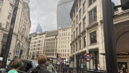 A busy street in the financial district of London