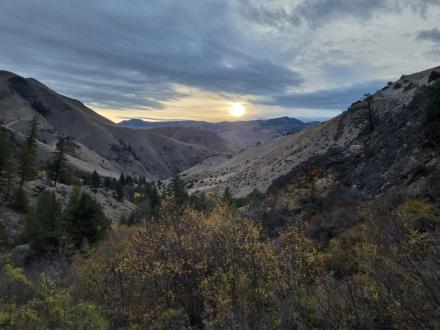 A view of the mountains in Montana at sunset