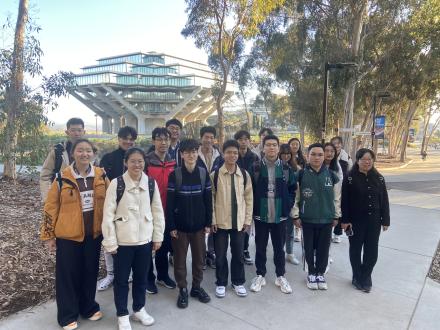 Medical Education & English study tour students pose outside UCSD's iconic Geisel Library