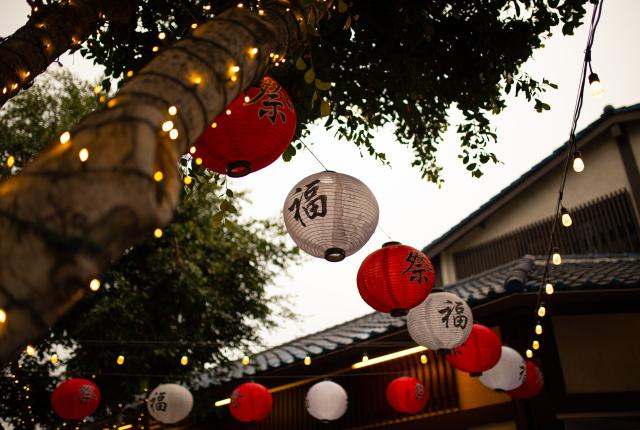 lanterns hanging in the Little Tokyo neighborhood of Los Angeles