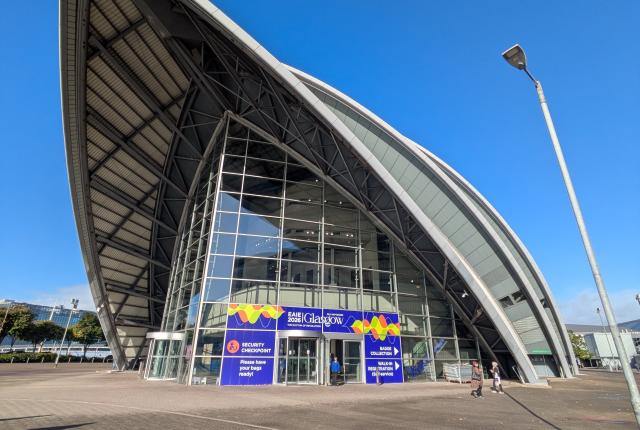 Entrance of the Scottish Event Campus (SEC) building in Glasgow during EAIE 2026.