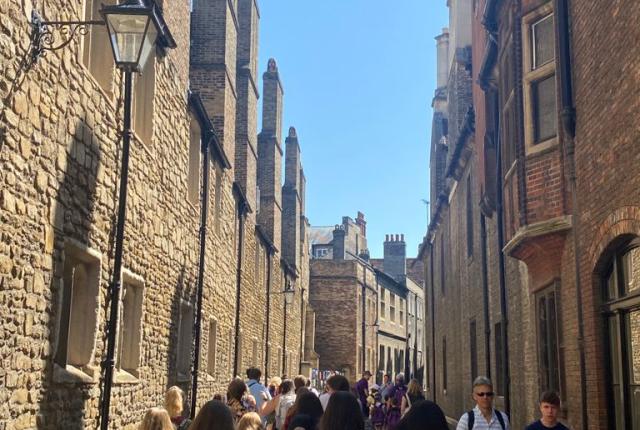 students going on a walking tour in Cambridge