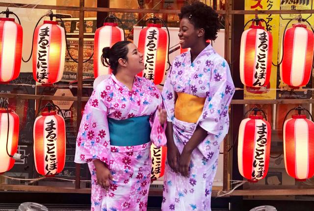 two students wearing kimonos