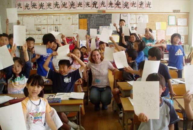 a Tokyo student in an elementary school with students for their field placement