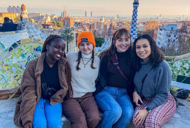 diverse students Park Güell sunset