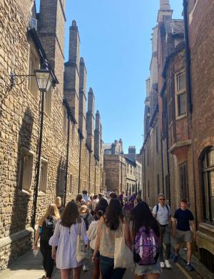 students going on a walking tour in Cambridge