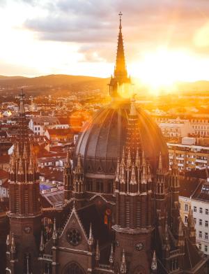 rooftops in Vienna at sunset