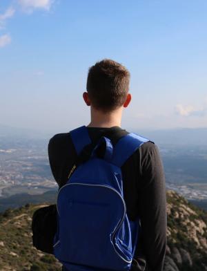 a student looking out over monterrat