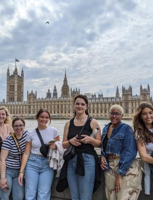 Students go on a walking tour in London, England.