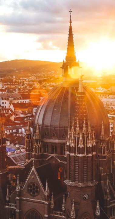 rooftops in Vienna at sunset