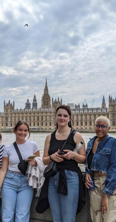 Students go on a walking tour in London, England.