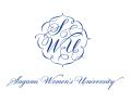 Logo for Sagami Women's University, emblem and name in blue script font.
