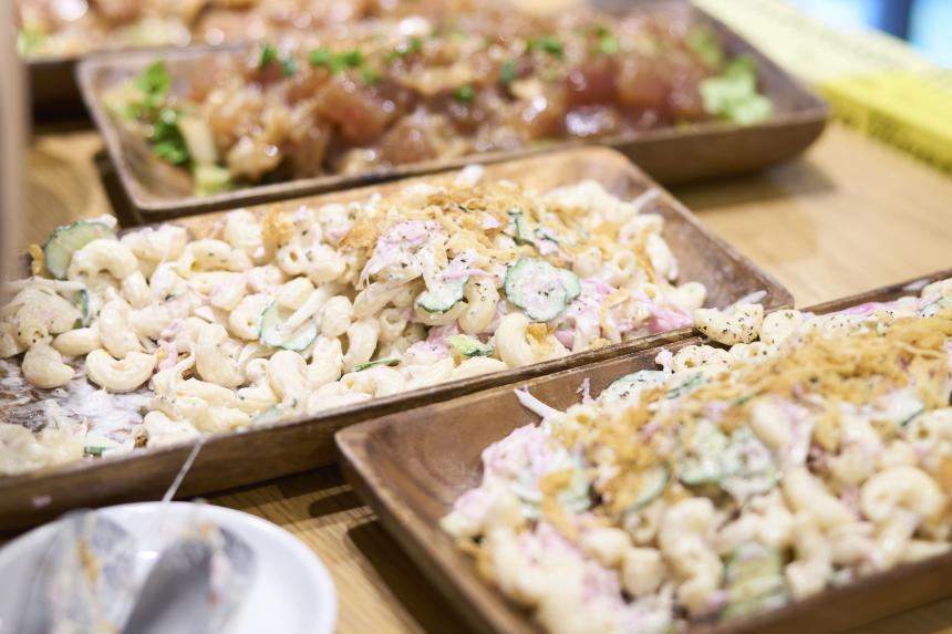 Close-up of fresh poke salads.