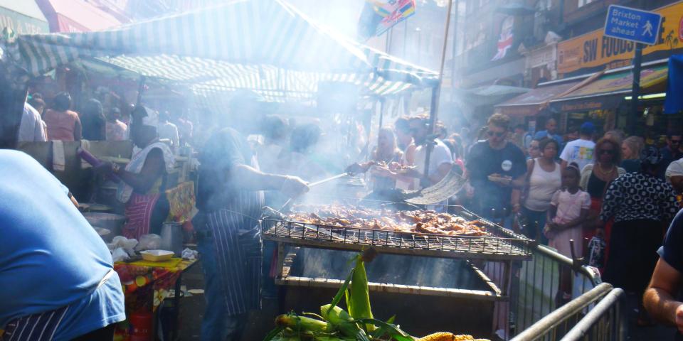 Busy street food market in Brixton