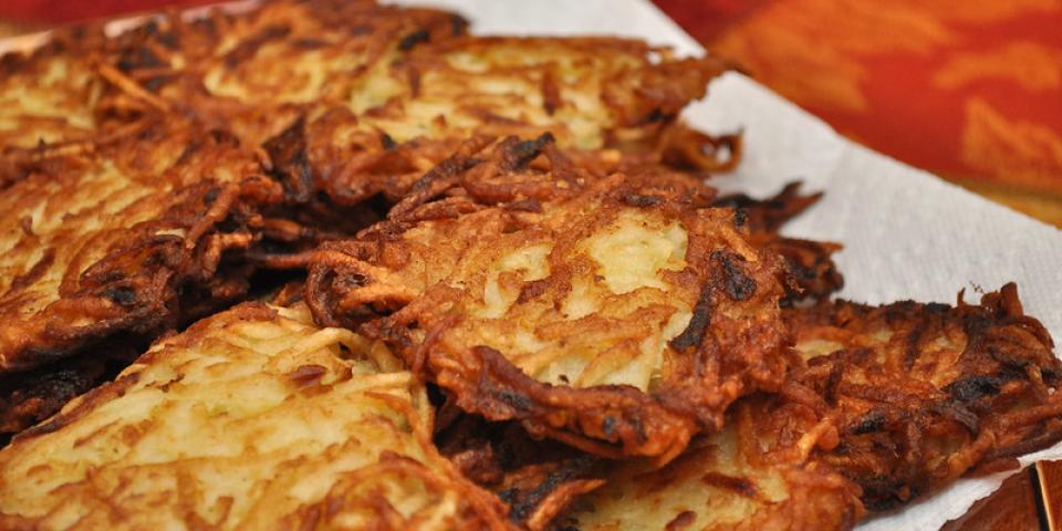 Close up of fried Latkes