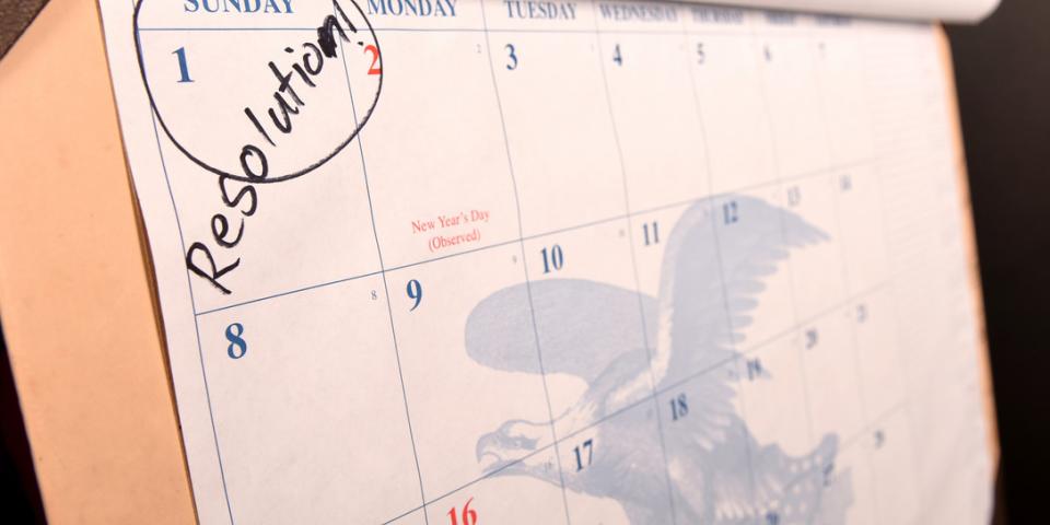 Calendar showing January and the word Resolution circled