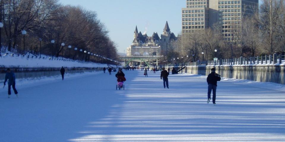 Rideau Canal in Winter covered in snow