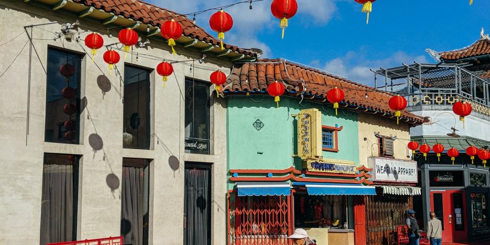 lanterns hung between buildings in Chinatown