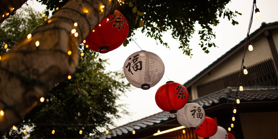 lanterns hanging in the Little Tokyo neighborhood of Los Angeles