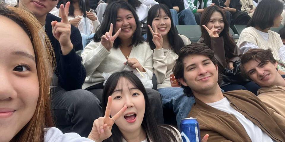 A group of IES and SAF students attend a baseball game in Seoul, South Korea