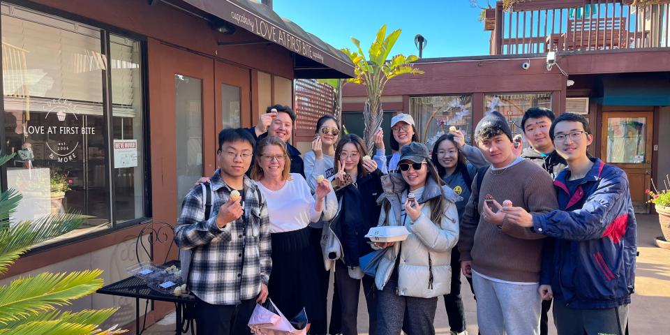 SAF program specialist and SAF students pick up treats from a local bakery near UC Davis