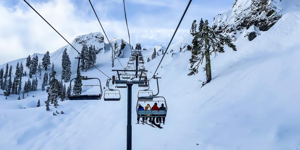 Ski lifts over snow